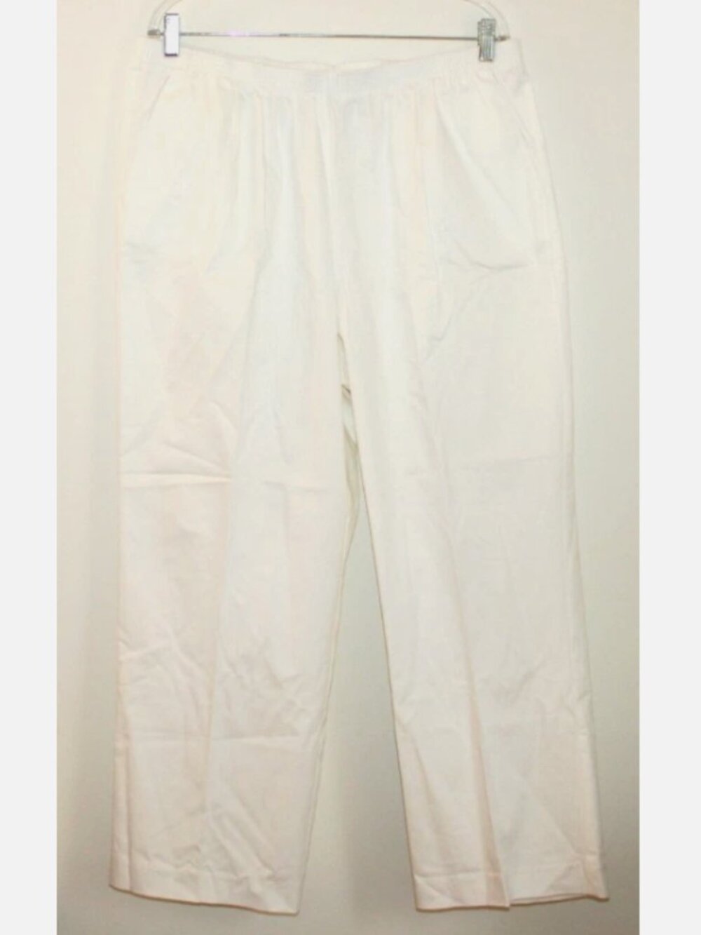 Alfred Dunner White Pants 16 W Stretch Waist Cotton Blend Straight Leg Pull On